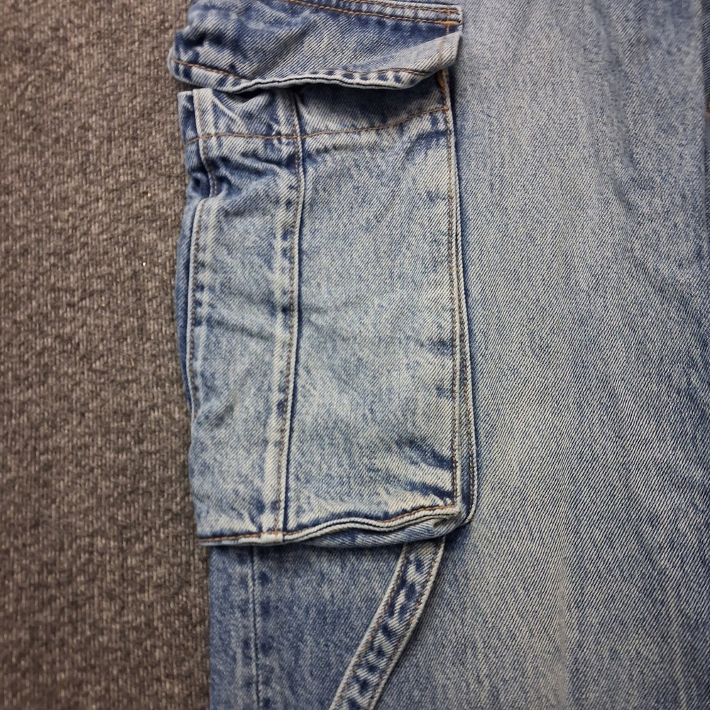 Zara Light Wash Blue Baggy Wide Leg Cargo Jeans Multi Pocket Straps Size 30 / 8 - Picture 9 of 14